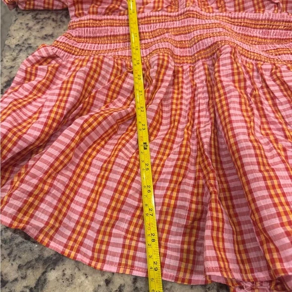 Anthropologie 100% Cotton Pink and Coral Gingham Smocked Romper - Picture 14 of 14